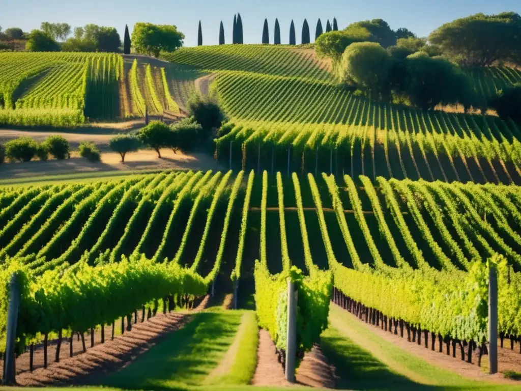 Actividades en viñedos para familias en un paisaje sereno de viñedos, con filas de vides verdes y uvas maduras