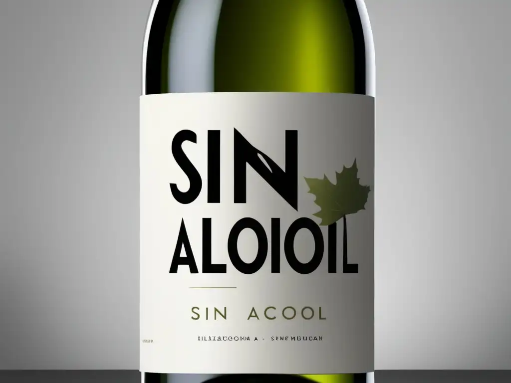 Vino sin alcohol: botella elegante con etiqueta 'Sin Alcohol', sofisticado y moderno, beneficios de consumir vinos sin alcohol