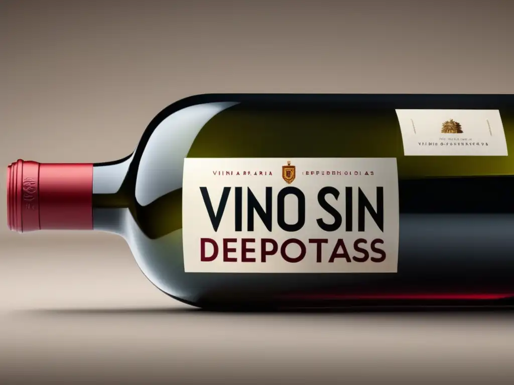 Vino sin alcohol para deportistas: botella minimalista 8k transparente con vino rojo intenso y etiqueta elegante