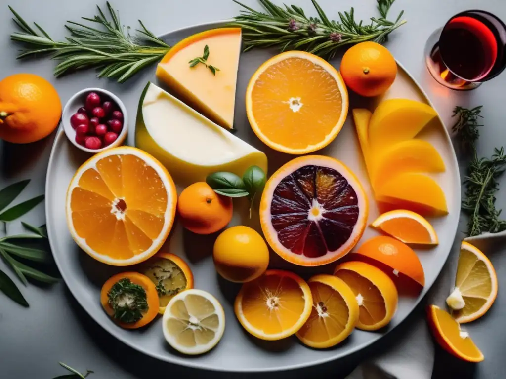 Platter de alimentos vibrantes y diversos que complementan los sabores de los vinos naranja