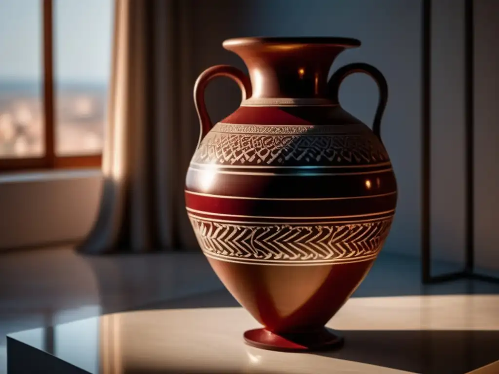 Análisis vino 'La Ilíada' 'La Odisea' - Amphora de cerámica con vino rojo y elegantes detalles