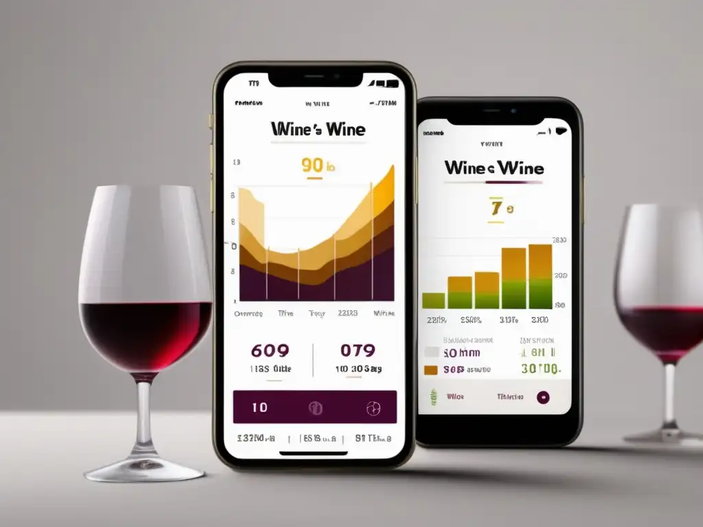 App seguimiento maduración vino: interfaz minimalista, datos de temperatura, humedad y tiempo de añejamiento, gráficos y diseño limpio