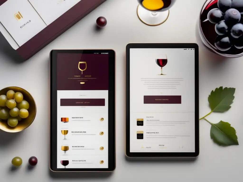 App de vino para dispositivos inteligentes - Smartphone y tablet elegantes con interfaz de app de vino sofisticada