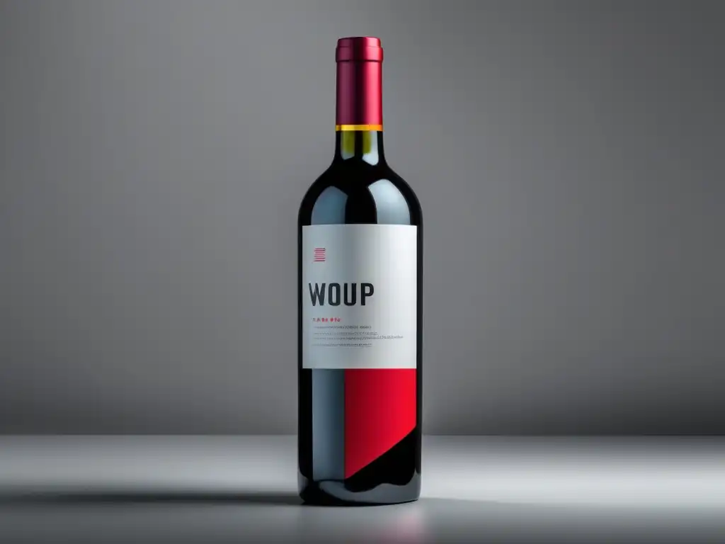 Vino en el Arte Pop: Contrastes Cultura Global - Botella roja de vino con diseño moderno, etiqueta con colores llamativos y formas abstractas