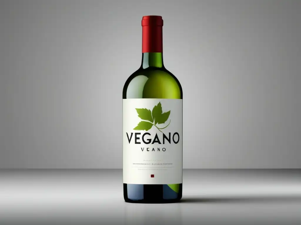 Avances tecnológicos para vino vegano - Botella minimalista de vino vegano con diseño elegante y elementos naturales