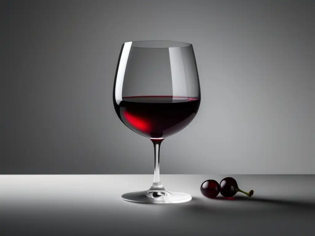 Avances tecnológicos para vino vegano: imagen elegante de un vaso de vino rojo vegano en superficie blanca