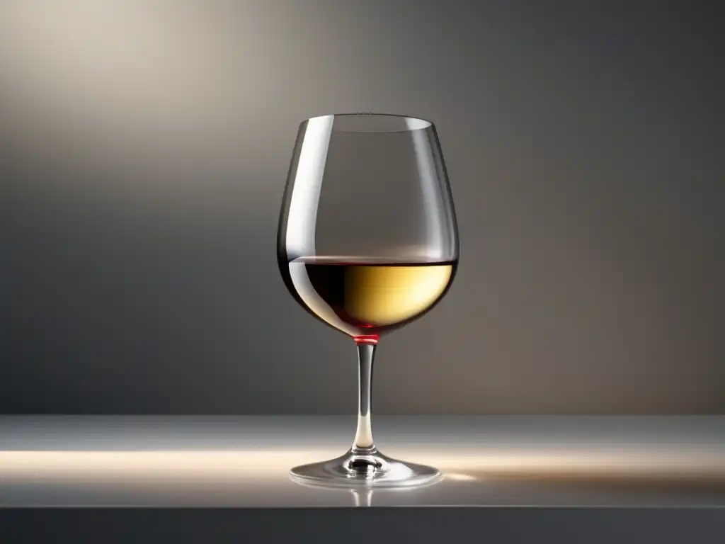 Vino bajo en alcohol: alternativas saludables - Escena minimalista de una copa de vino con líquido translúcido en superficie blanca