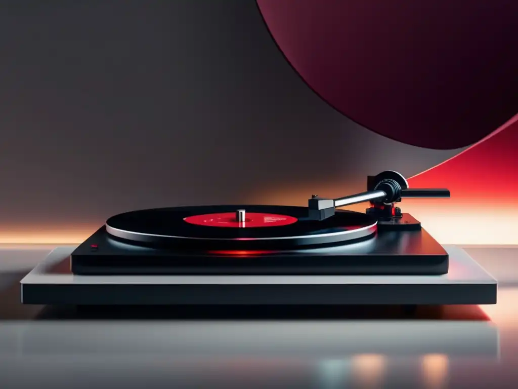 Banda Sonora Aficionados Vino - Minimalista imagen 8k de vinilo girando en tocadiscos con copa de vino rojo