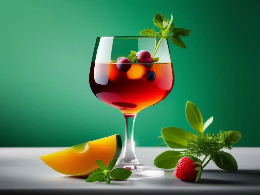 Bebida fermentada sin alcohol en vaso con hierbas y frutas: Consejos vino dieta Whole30