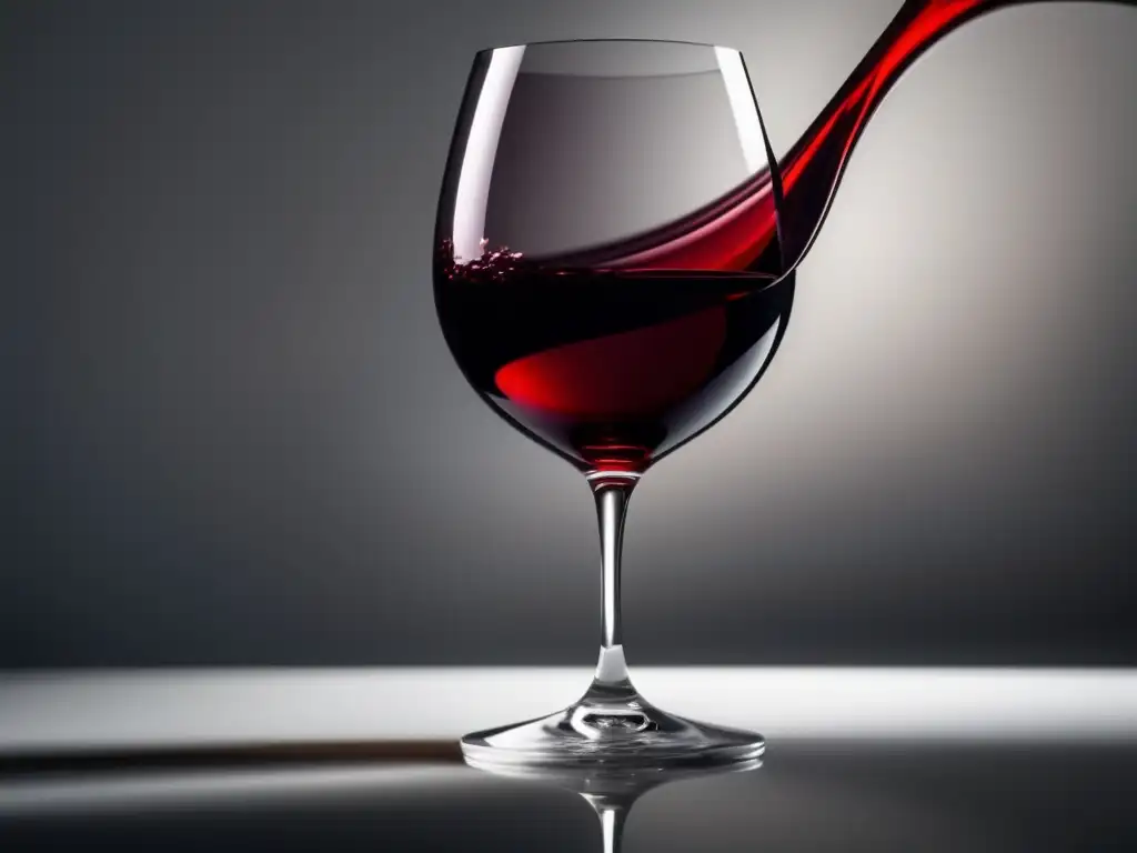 Beneficios vino tinto salud cardiovascular: copa elegante, vino rojo vibrante, relax, indulgencia