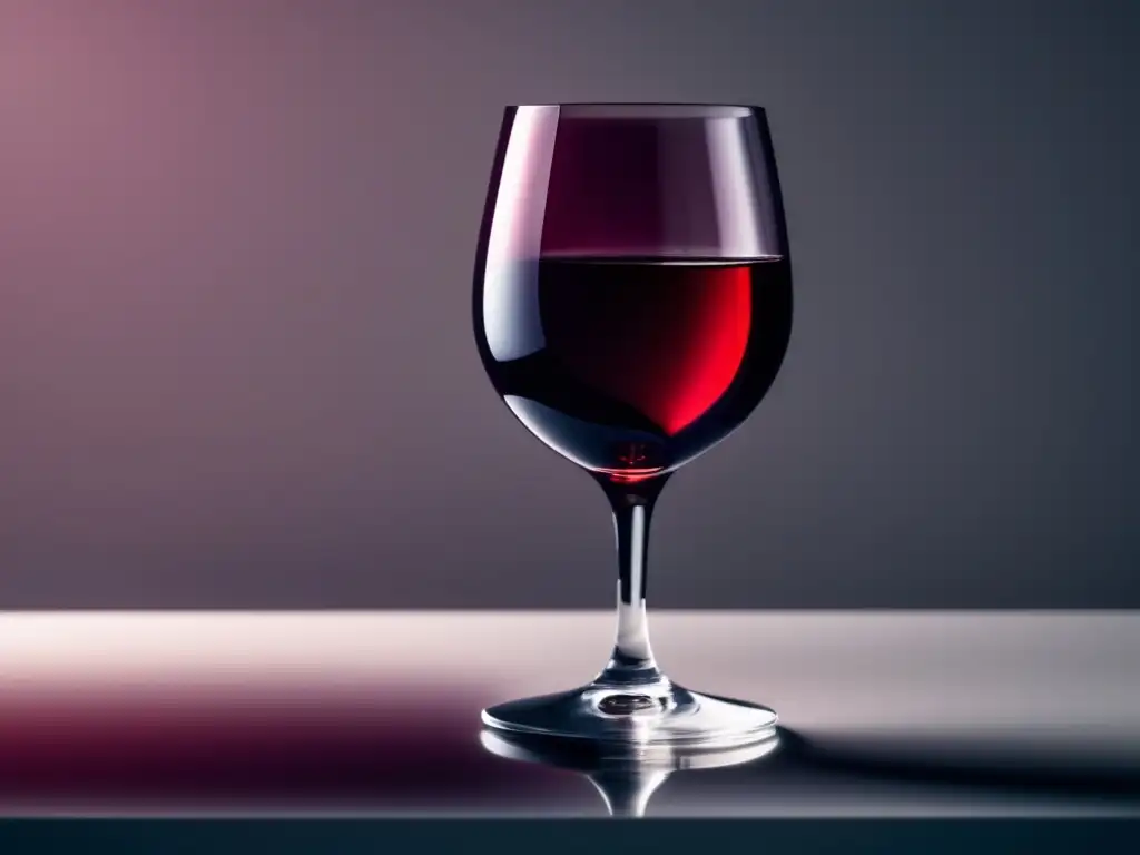 Beneficios vino tinto salud cardiovascular: copa de vino rojo con gradiente de colores y textura seductora