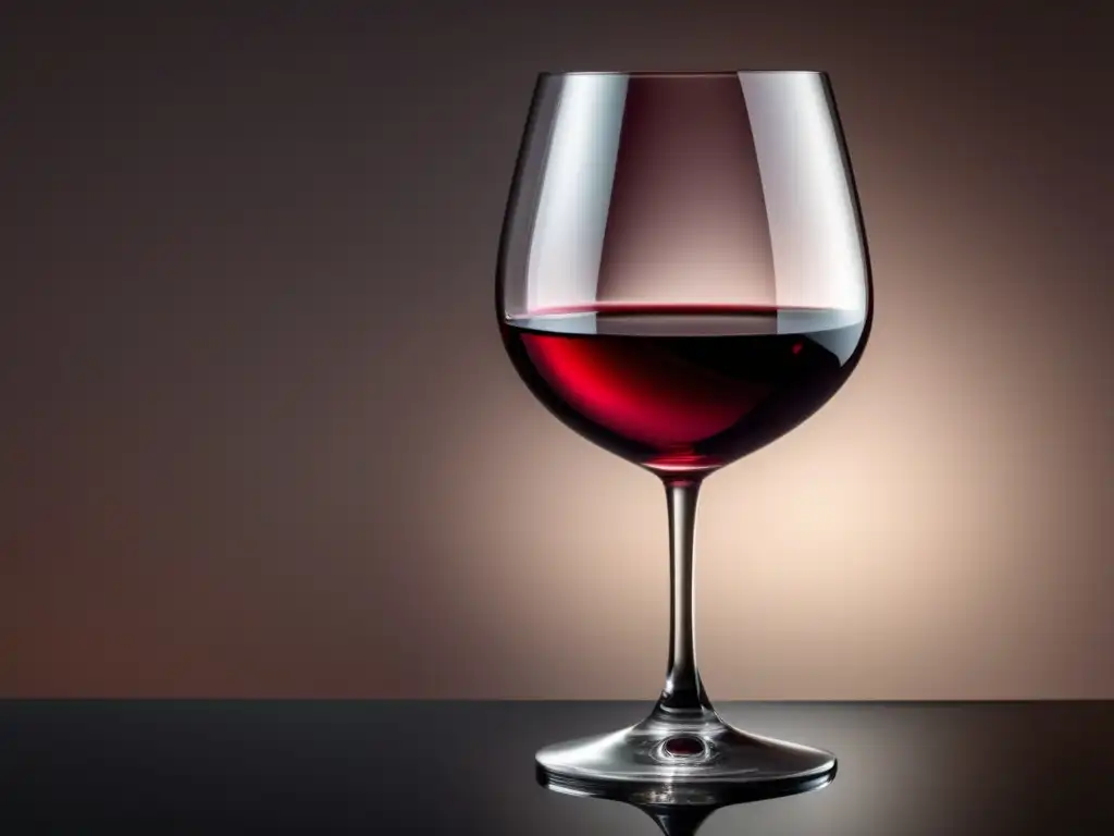 Beneficios del consumo moderado de vino: Imagen de una elegante copa de vino rojo en superficie reflectante, resaltando su sofisticación y placer