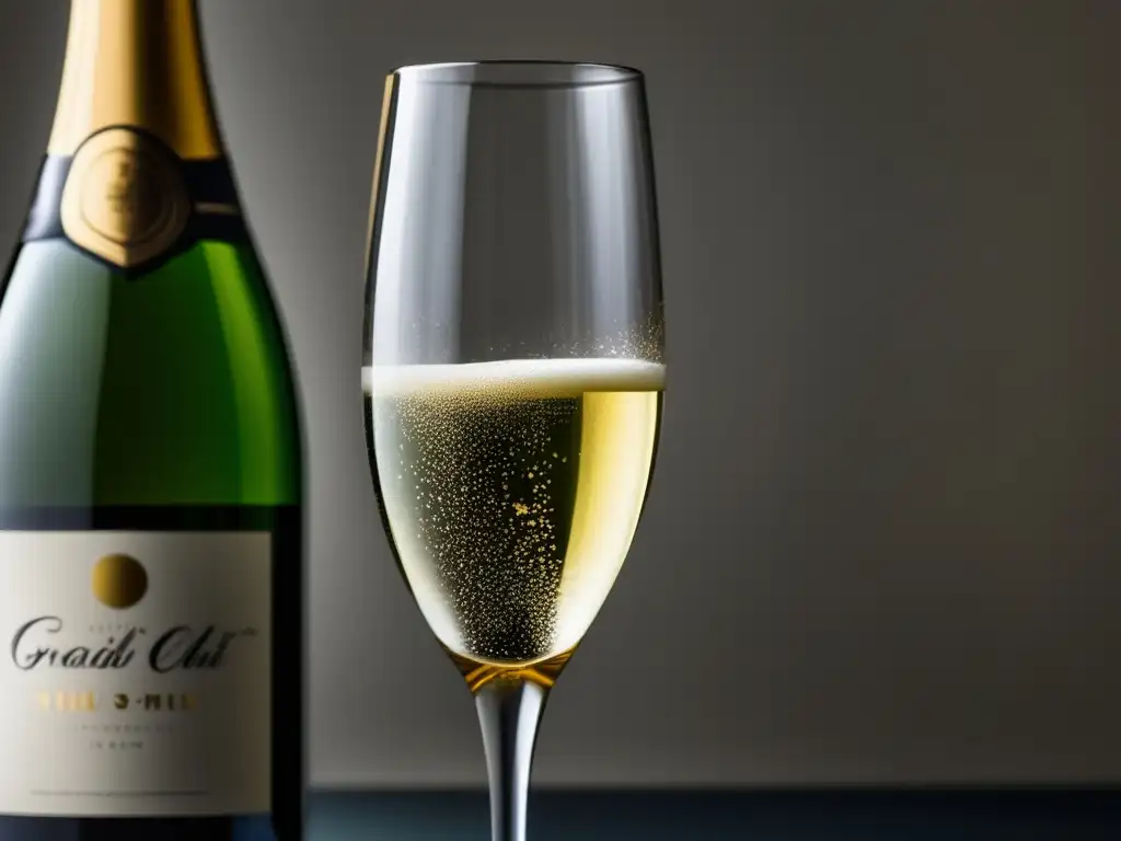 Beneficios vino espumoso Norteamérica: champagne dorado en copa cristalina refleja elegancia y celebración