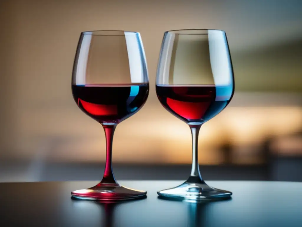 Beneficios del vino sin alcohol - Dos copas de vino, una tradicional y otra sin alcohol, destacando sus colores y texturas