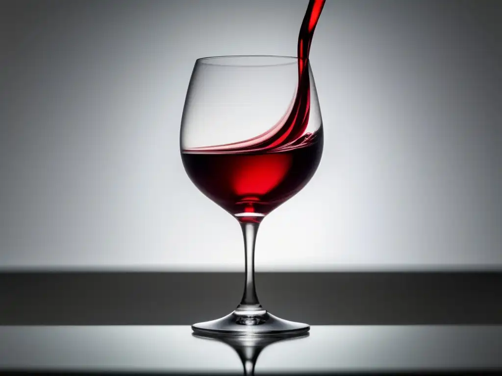 Beneficios del vino sin alcohol: copa elegante con vino rojo intenso, textura suave y reflejos luminosos