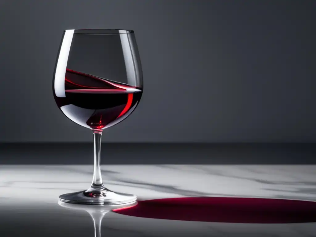 Beneficios del vino para el colesterol: copa de vino rojo en superficie de mármol blanco