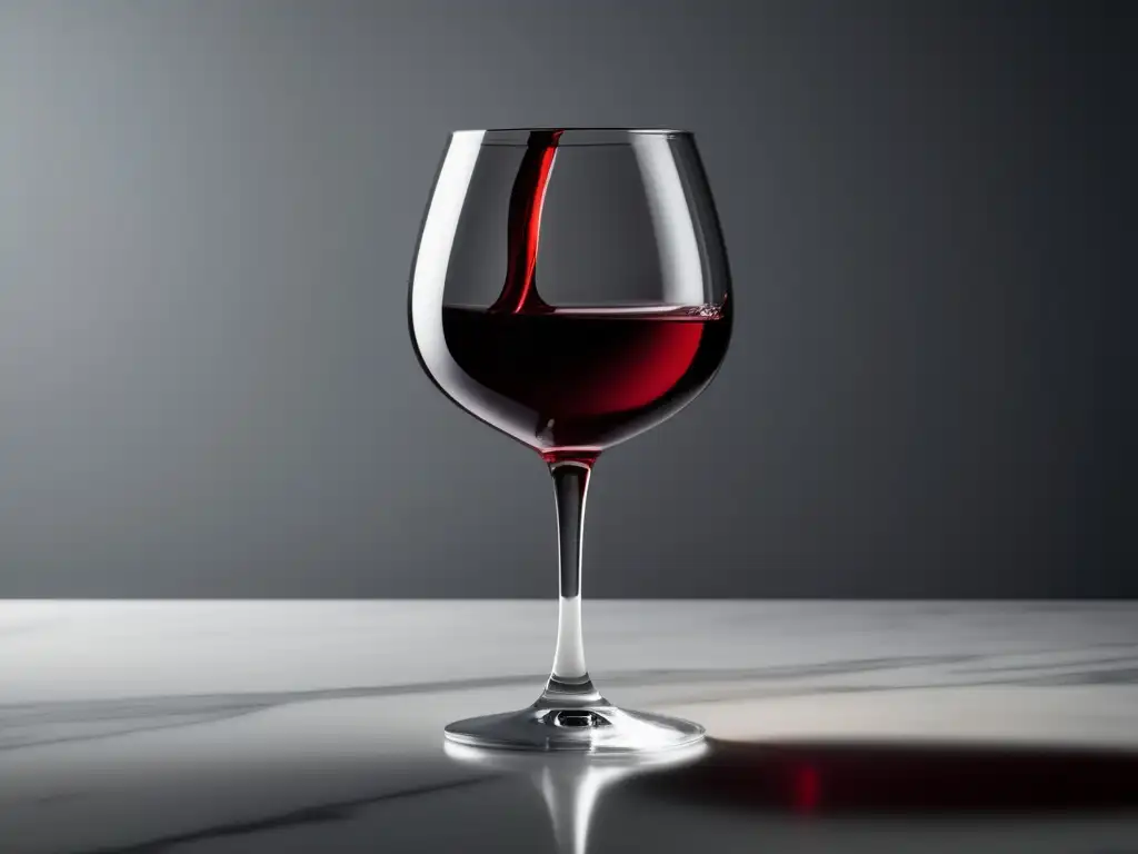 Beneficios del vino para la digestión: vino tinto en copa sobre encimera de mármol blanco