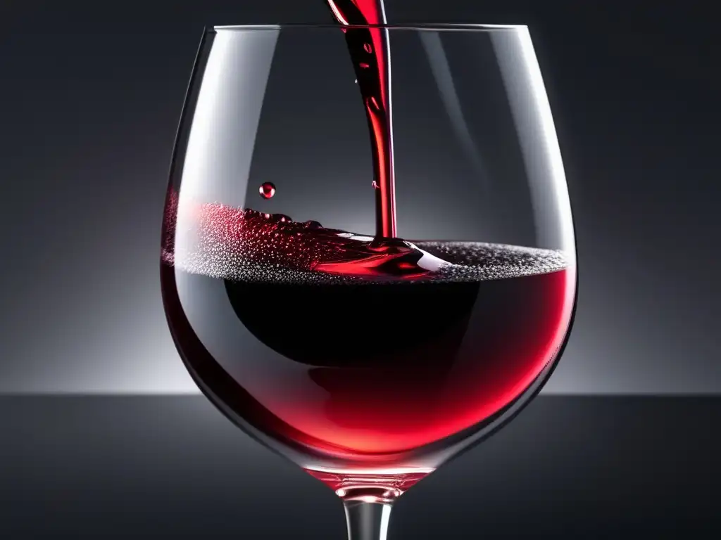 Beneficios del vino para diabetes: copa de vino tinto espumante en superficie negra, con iluminación suave y fondo gradiente rojo oscuro