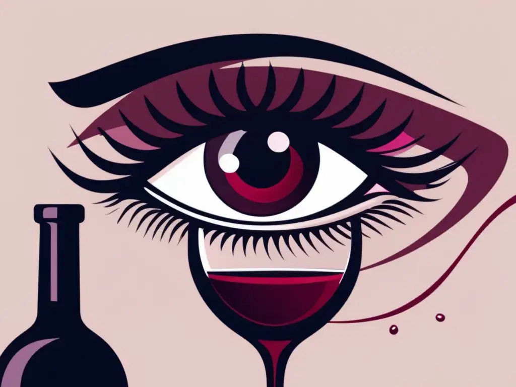 Beneficios del vino para los ojos: ojos claros y brillantes rodeados de vino tinto