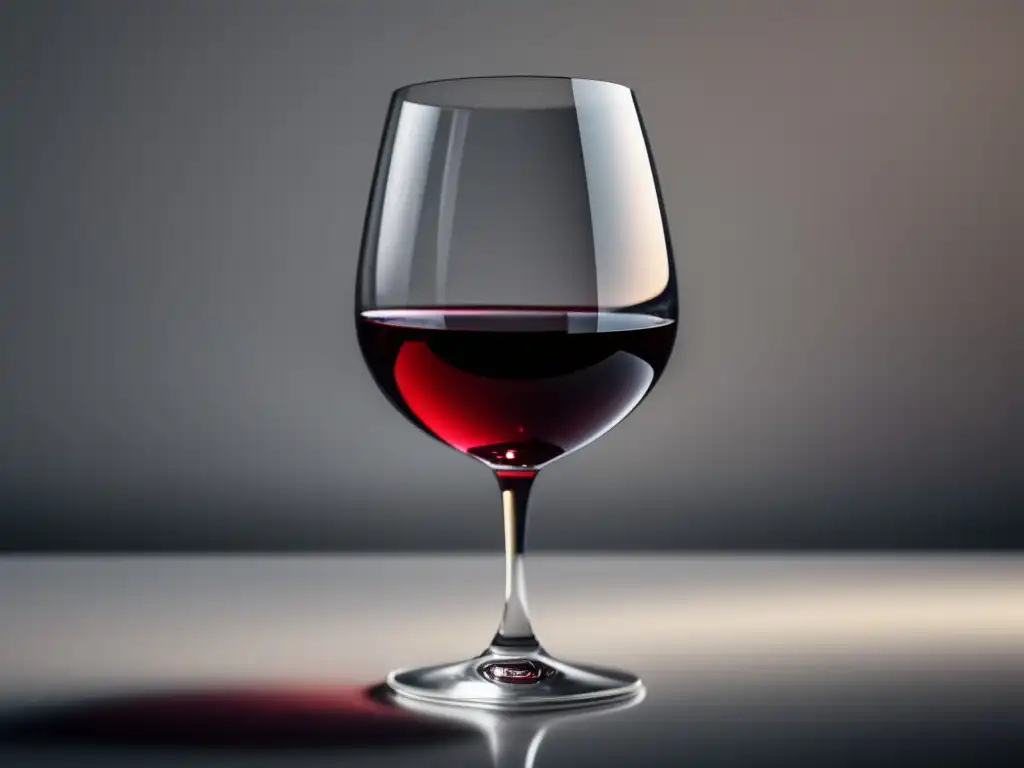 Beneficios del vino para la salud: vaso minimalista con vino rojo intenso en superficie blanca