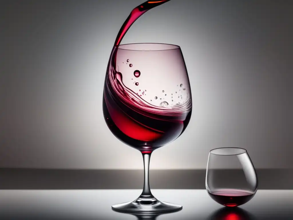 Beneficios vinos sin alcohol: escena minimalista de copa de vino no alcohólico, vibrante y elegante, resaltando su color y claridad