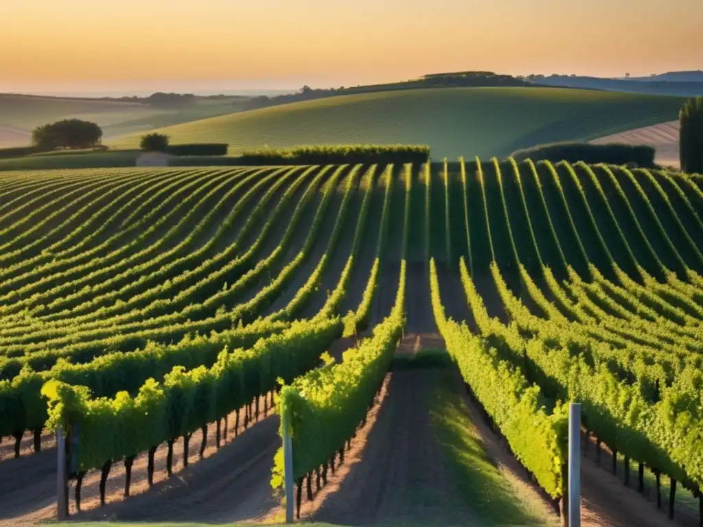 Beneficios de vinos veganos saludables en un viñedo sereno al atardecer