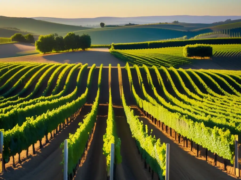 Biodinámica viticultura cambio climático: Viñedo dorado bañado en luz