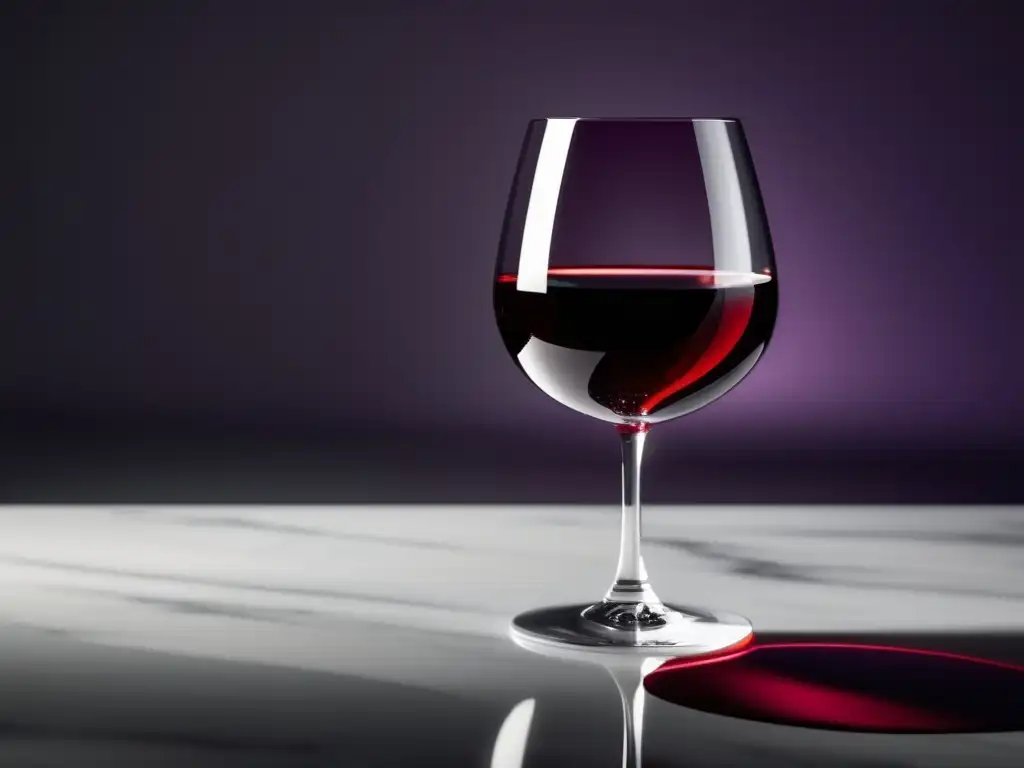 Wine glass with rich red wine on white marble countertop