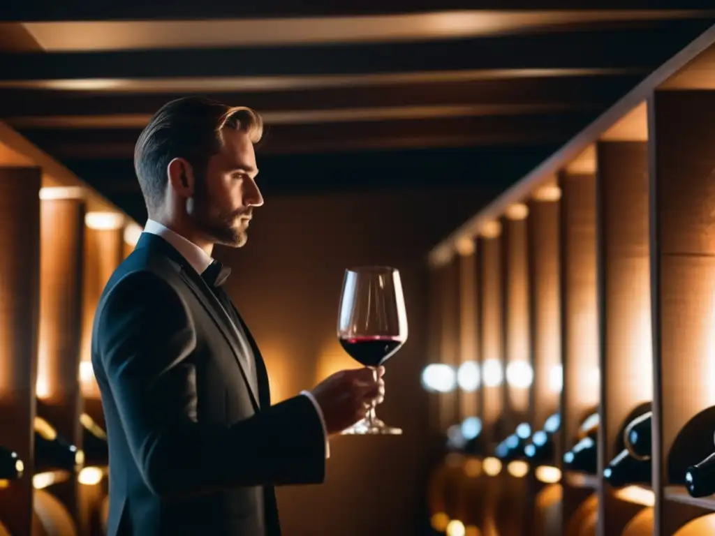 Sommelier en bodega, elegante y experto