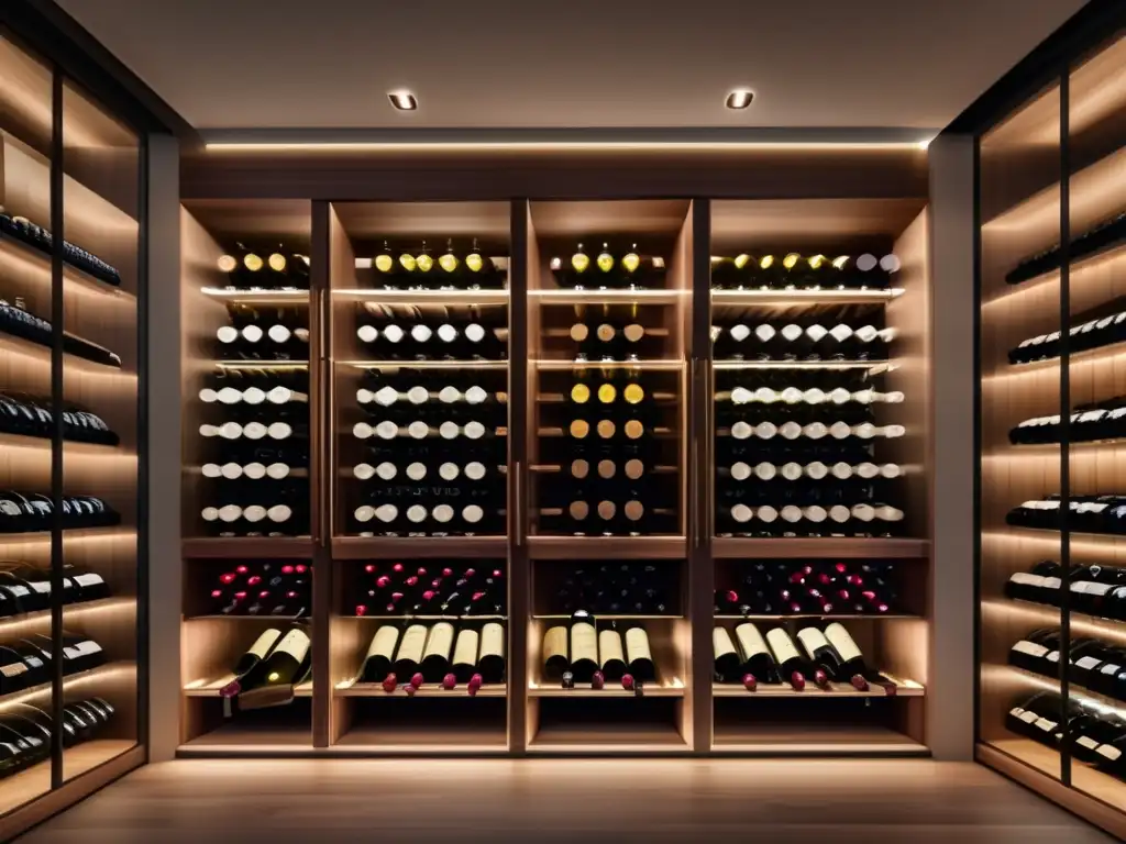 Bodega minimalista con elegante selección de vinos de distintas regiones