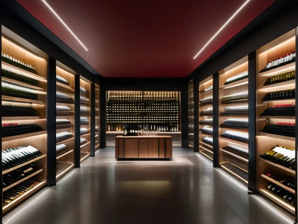 Bodega minimalista de vinos Bodega minimalista con vinos exclusivos y ambiente sereno