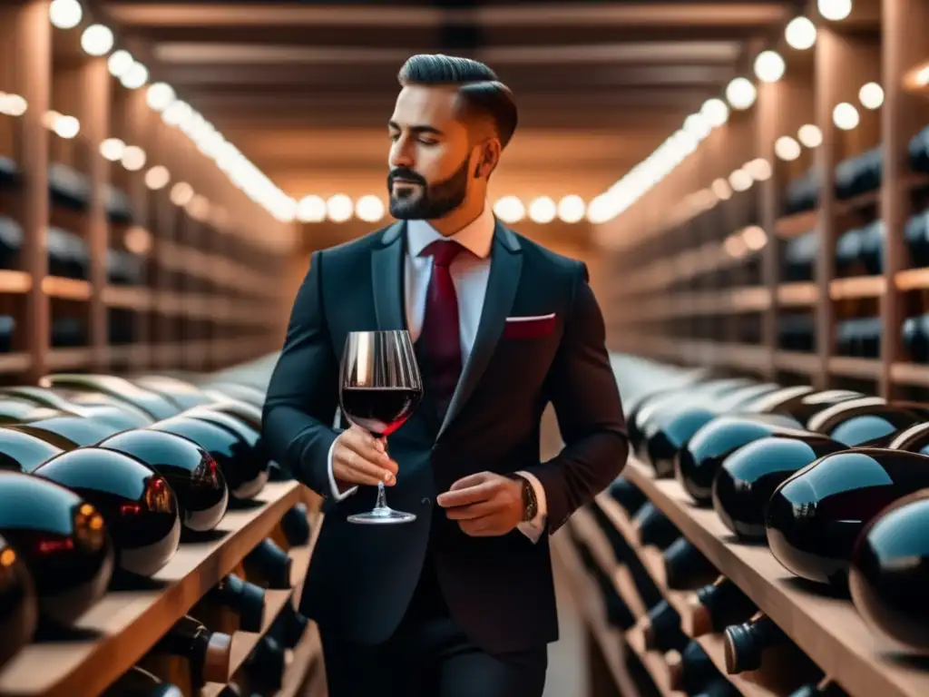 Sommelier en bodega, vertiendo vino tinto - Importancia del sommelier en ferias internacionales