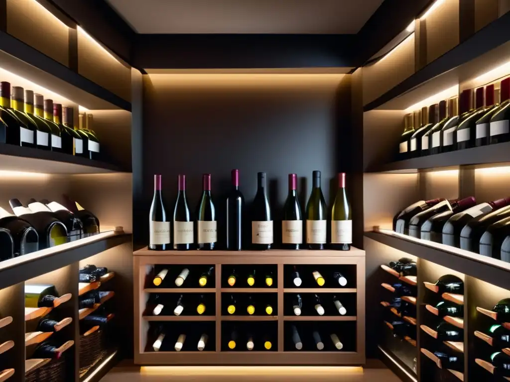 Bodega de vinos elegante y moderna, con botellas ordenadas y bien iluminadas