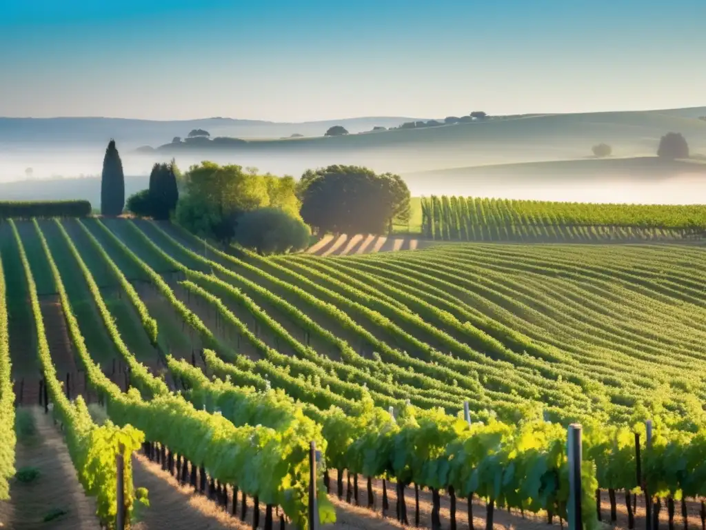 Bodegas boutique de vinos exclusivos en la neblina matutina