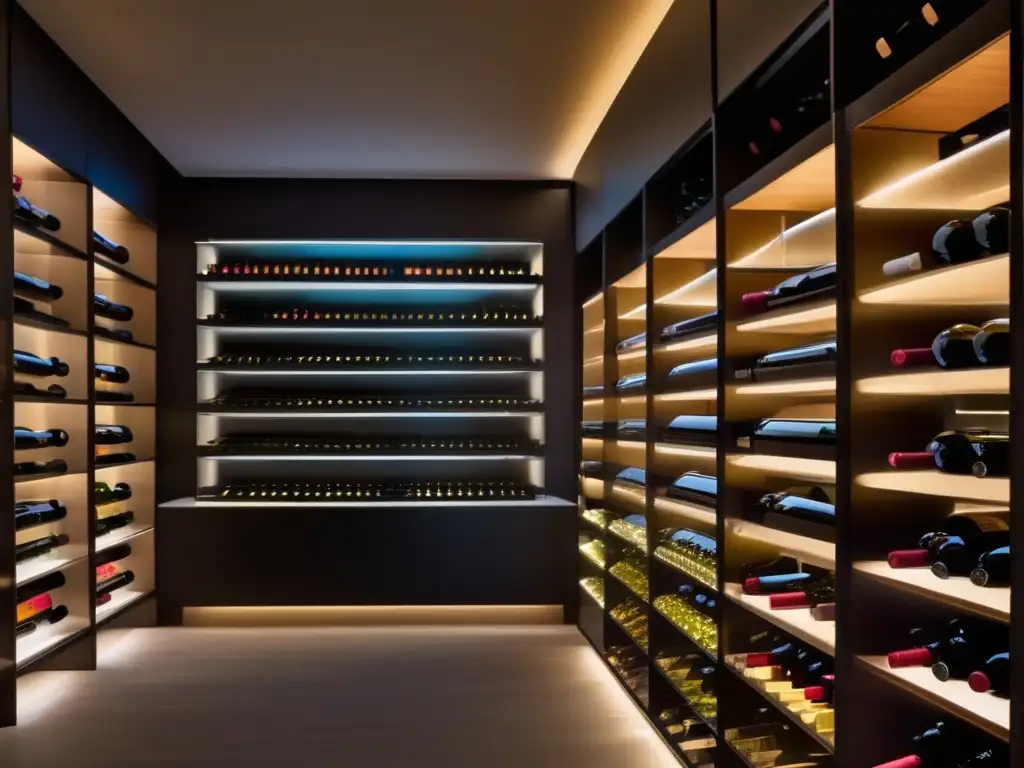 Bodegas contemporáneas innovadoras: Imagen minimalista de una bodega de vinos futurista con diseño moderno y ordenado