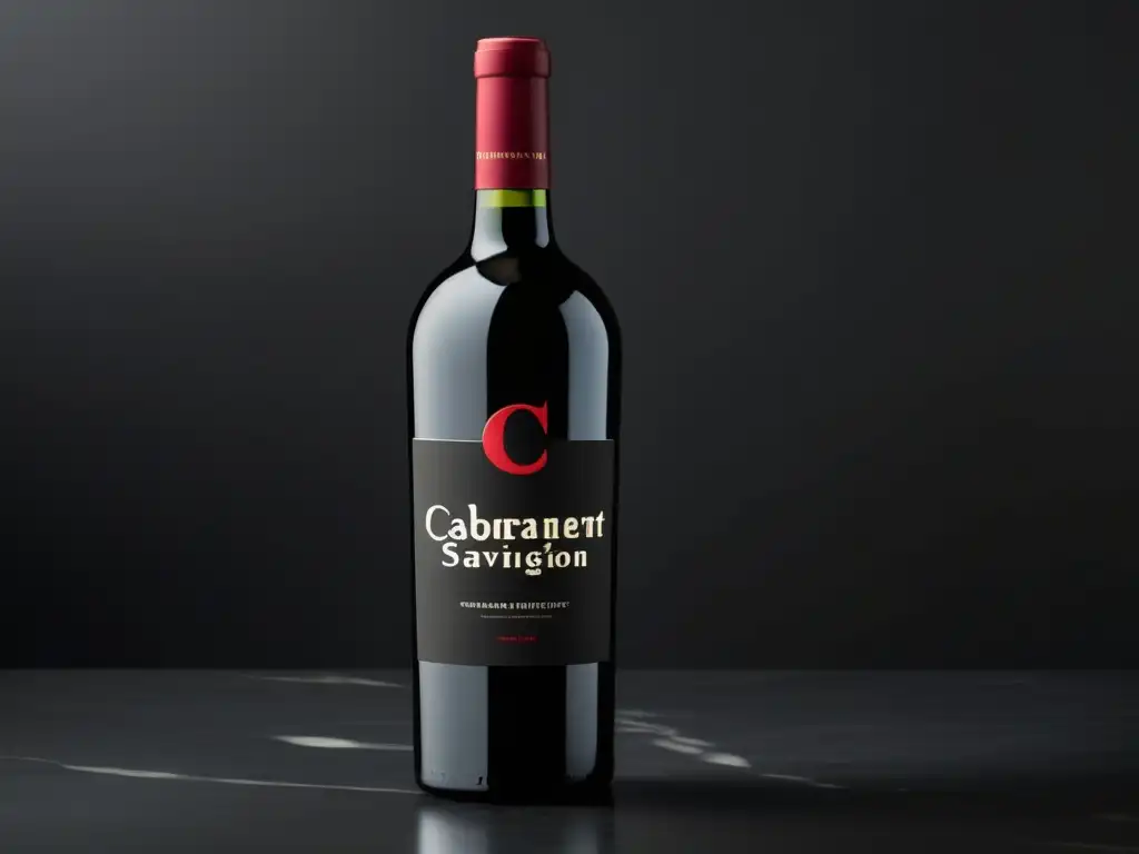 Botella de Cabernet Sauvignon, elegancia y belleza en mármol negro