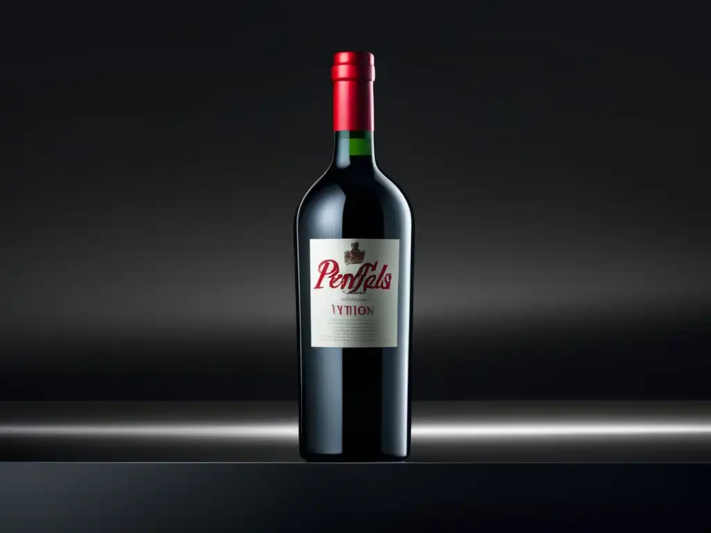 Botella de vino Penfolds con diseño elegante, etiqueta 