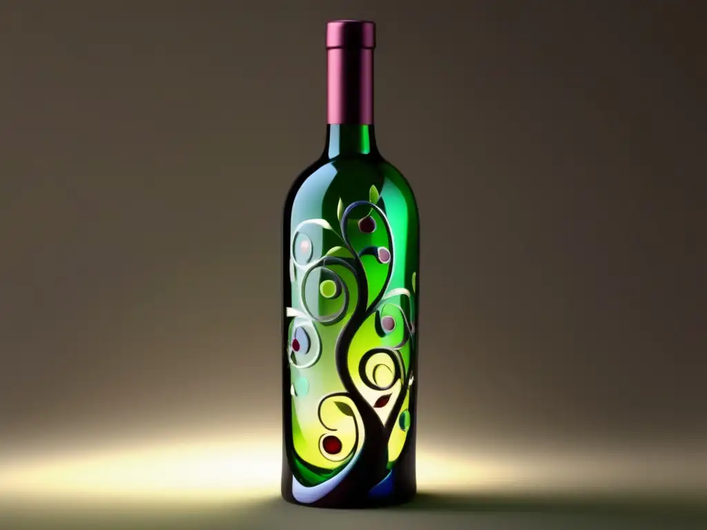 Botella de vino con diseño de vitrofusión: elegante y artístico