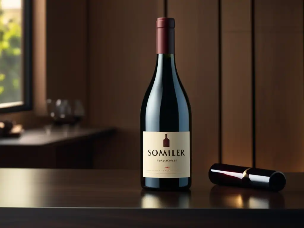 Botella de vino elegante en mesa de madera oscura con kit de sommelier - Importancia de la industria vitivinícola