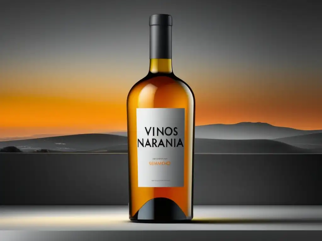 Botella de vino naranja esloveno minimalista, elegante y vibrante