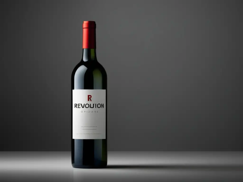 Botella de vino Revolución Industrial, minimalista y elegante, sobre fondo blanco #SEO