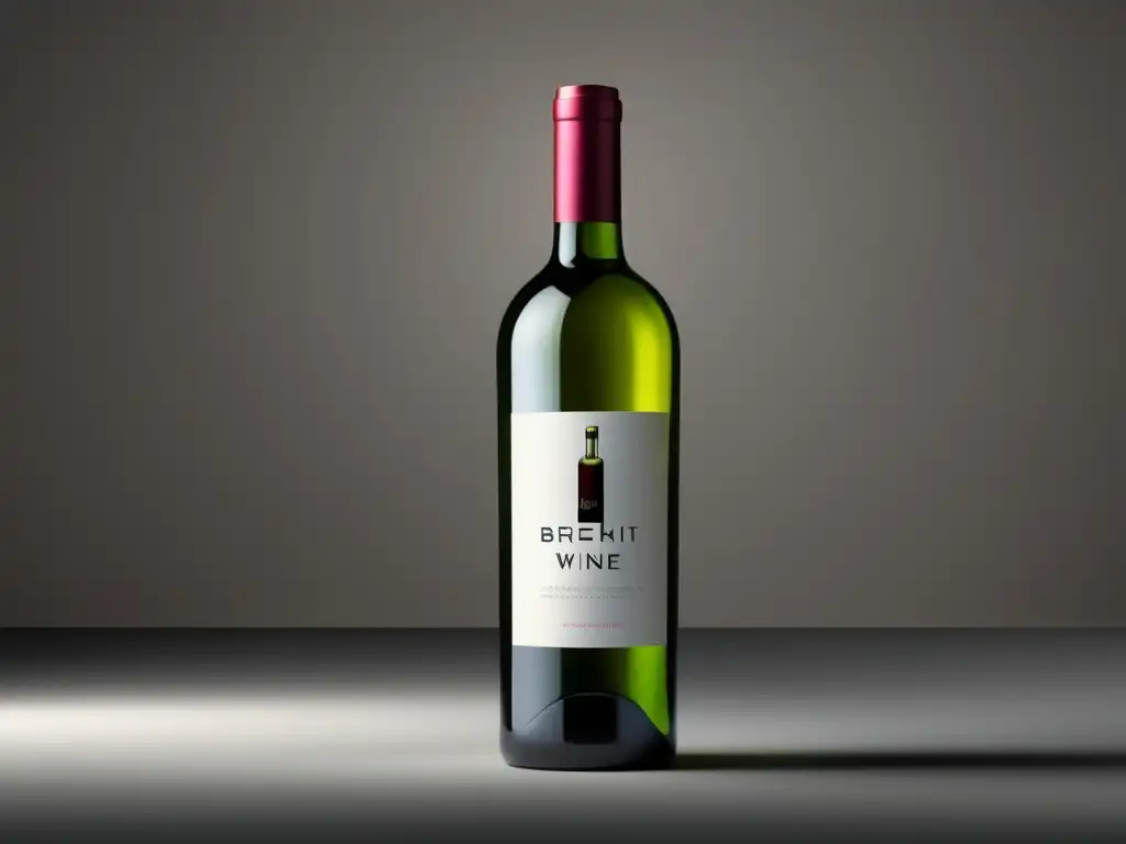 Botella de vino minimalista de diseño moderno, con vidrio transparente y etiqueta elegante