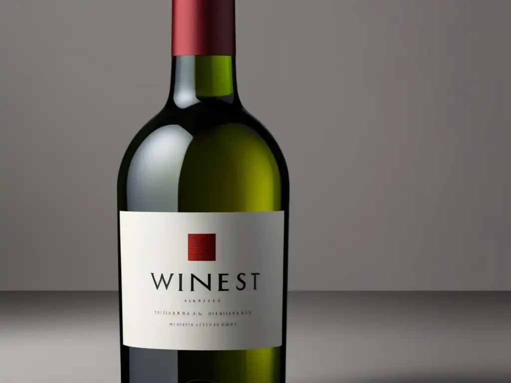 Botella de vino minimalista con diseño elegante y limpio, en fondo blanco