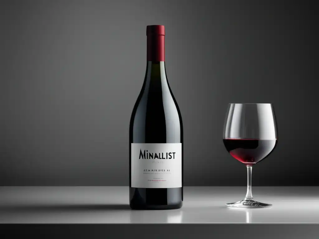 Botella de vino minimalista, con etiqueta elegante y luz natural, representa los beneficios de la biotecnología enológica