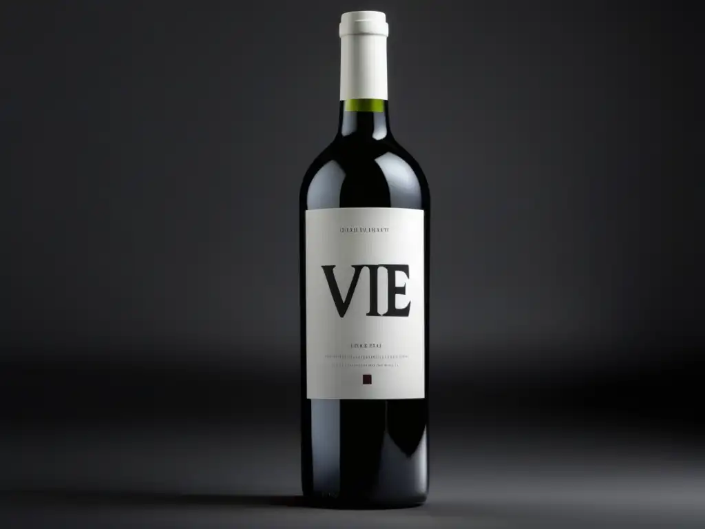 Botella de vino minimalista con etiqueta blanca en fondo negro - Productos de merchandising para vinos