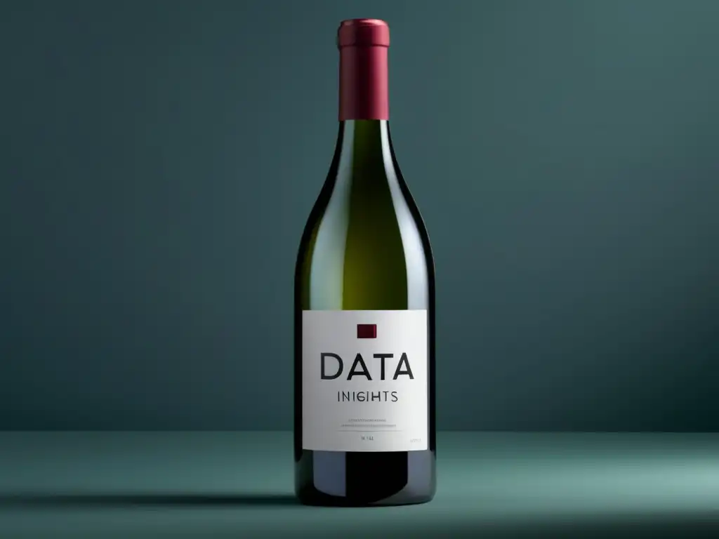 Botella de vino minimalista con etiqueta integrada, transmitiendo los beneficios del análisis de datos en la industria vinícola