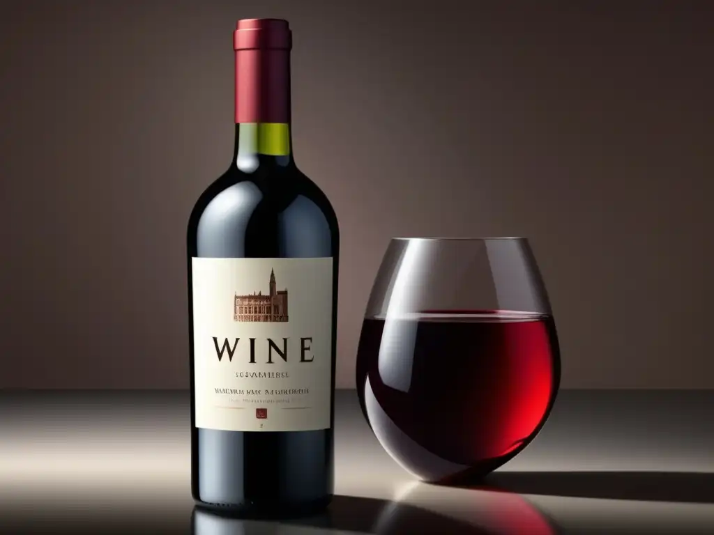 Botella de vino minimalista con vino rojo y etiqueta elegante