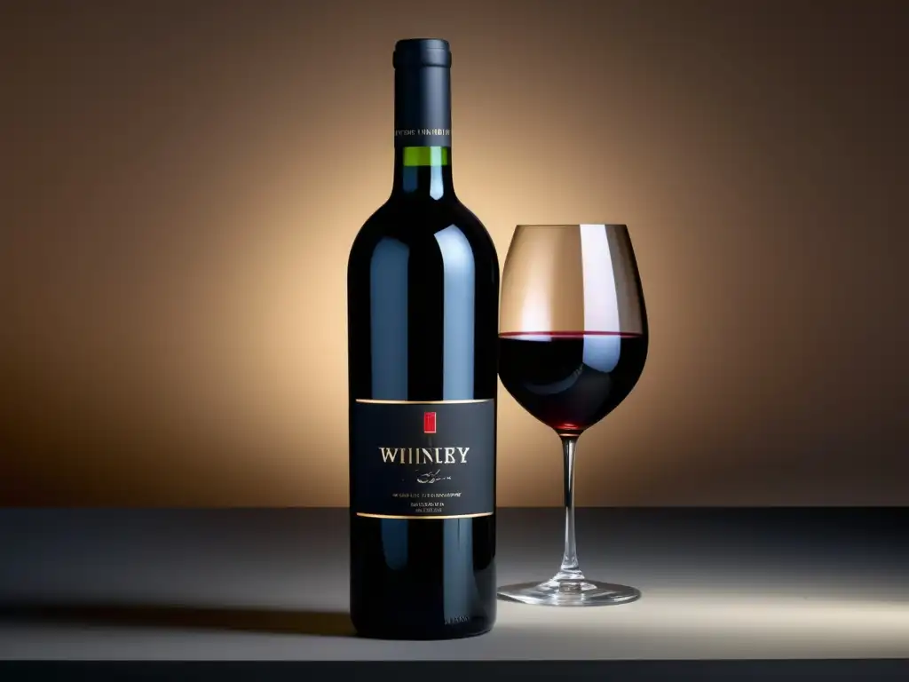 Elegante botella de vino negro en 8K Botella de vino negro elegante en superficie reflectante, resalta talleres de maridaje de vinos