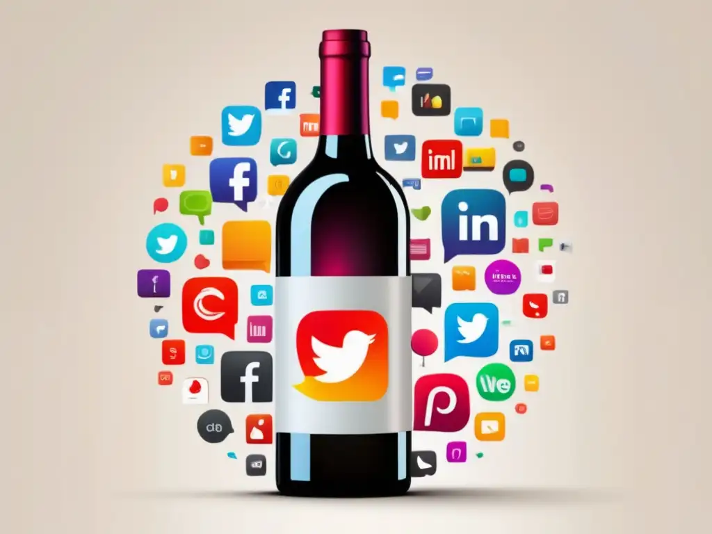 Botella de vino y redes sociales para vender vino online