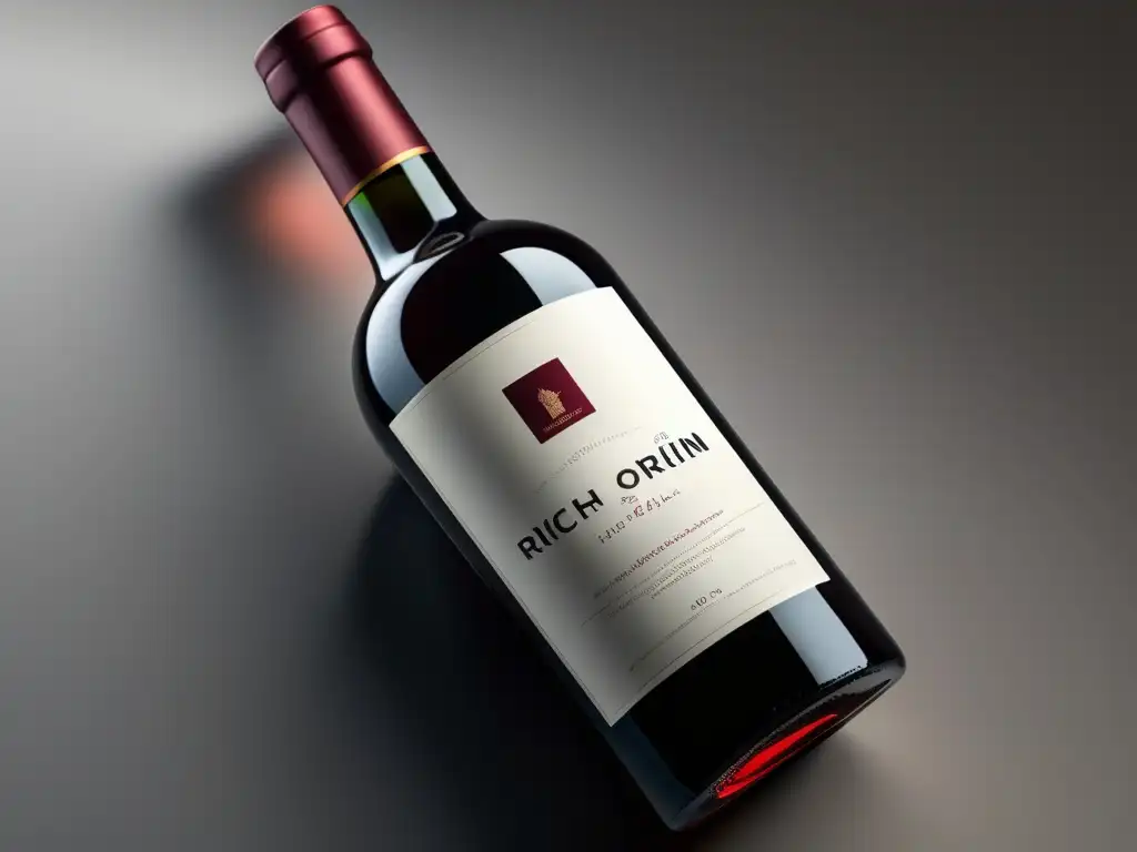 Botella de vino rojo con diseño elegante y etiqueta minimalista